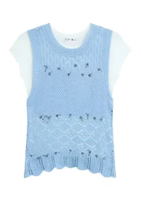 Girls 7-16 Floral Knit Vest and Shirt