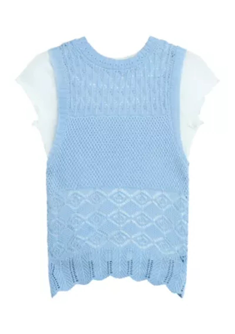 Girls 7-16 Floral Knit Vest and Shirt