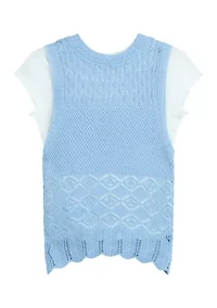 Girls 7-16 Floral Knit Vest and Shirt