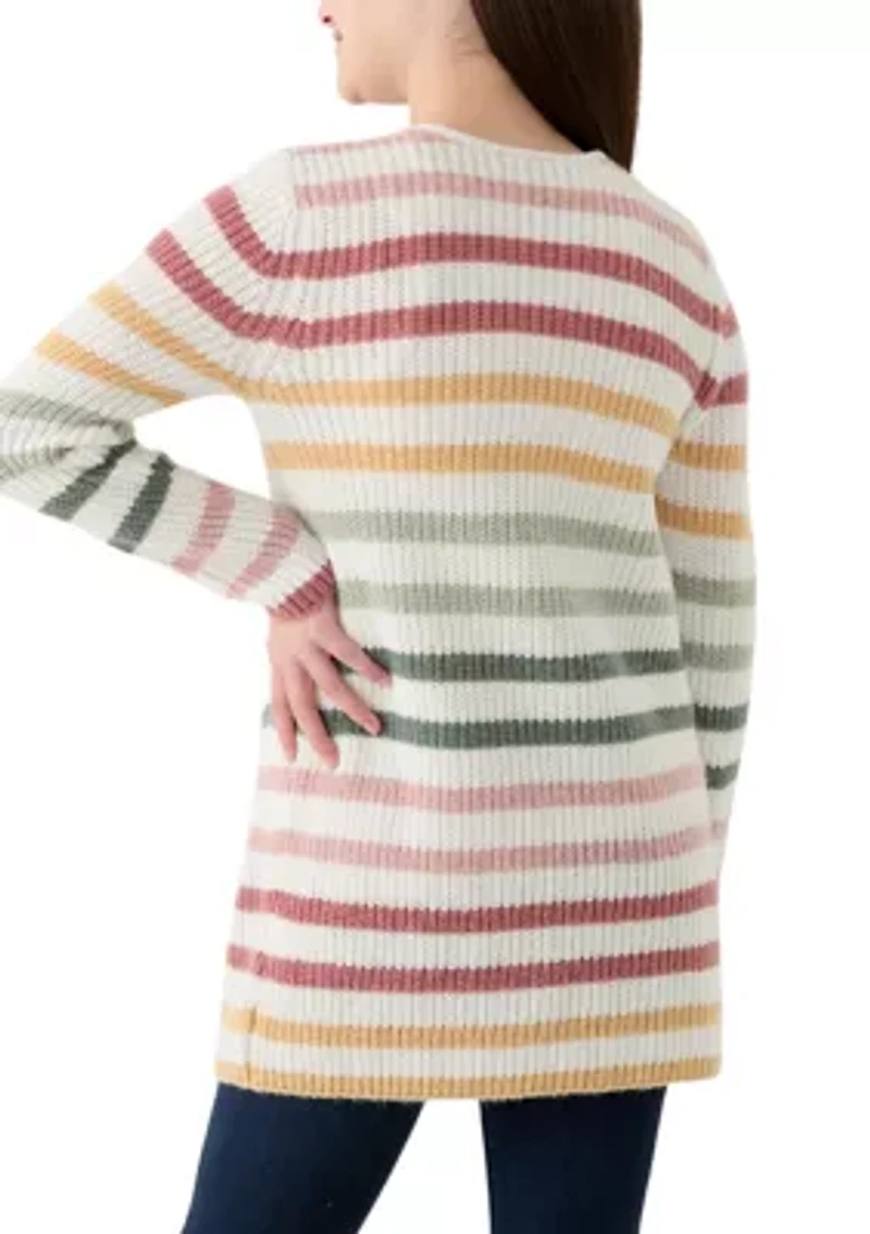 Girls 7-16 Duster Thin Striped Color Block Cardigan