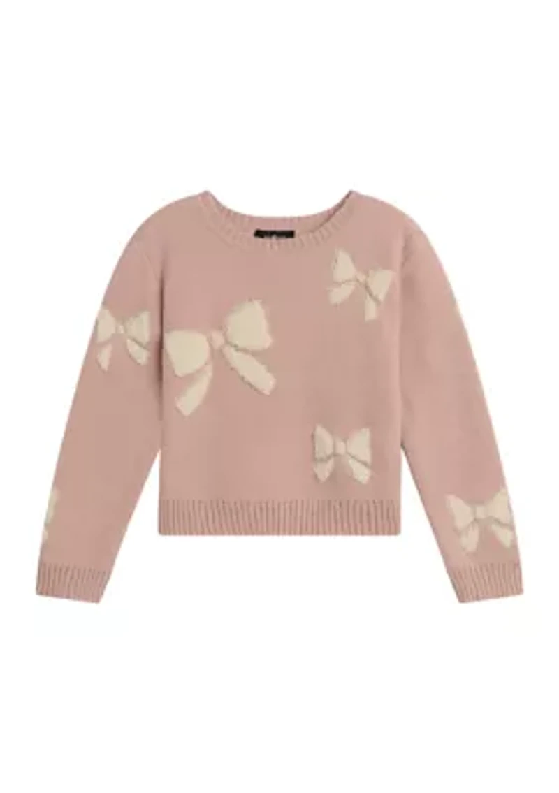 Girls 7-16 Long Sleeve Big Bow Sweater