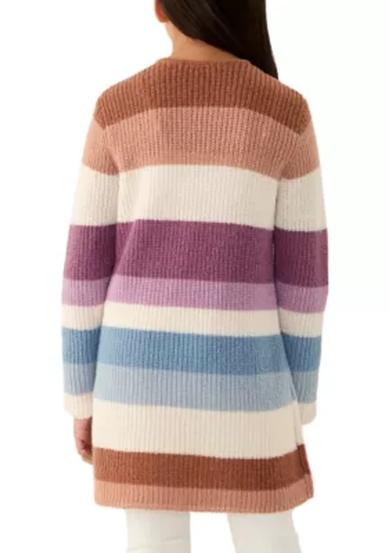 Girls 7-16 Color Block Striped Duster Cardigan