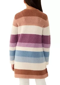 Girls 7-16 Color Block Striped Duster Cardigan