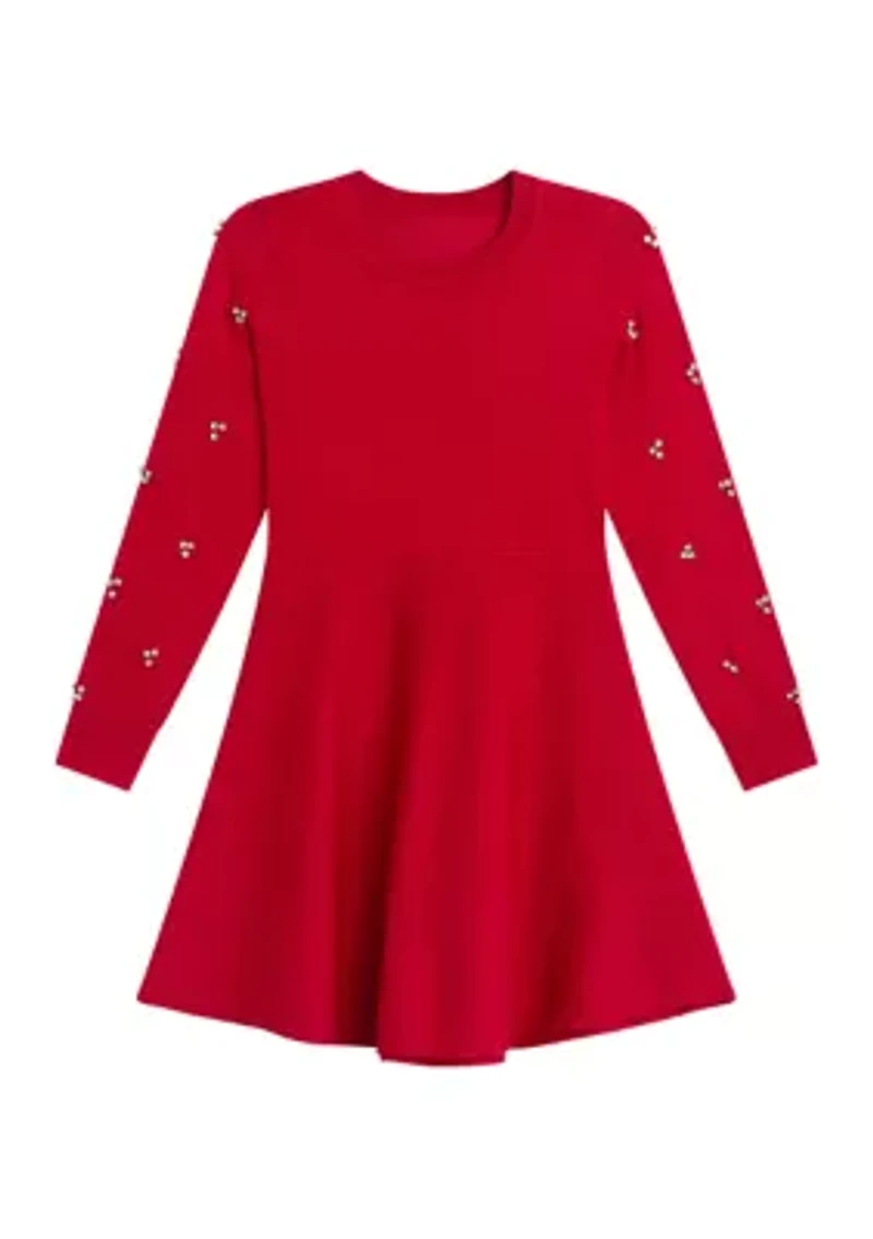Girls 7–16 Pearl Rhinestone Sweater Dress
