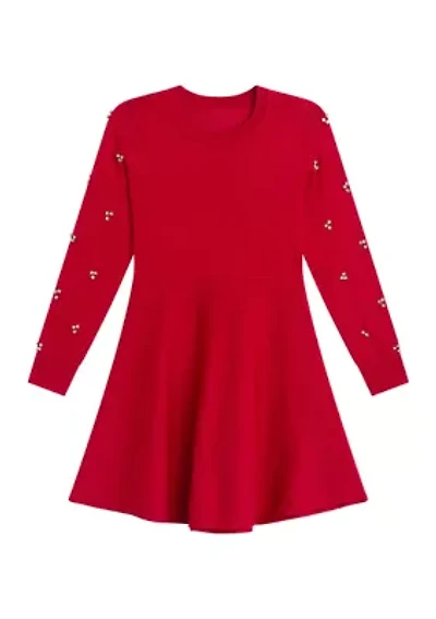 Girls 7–16 Pearl Rhinestone Sweater Dress