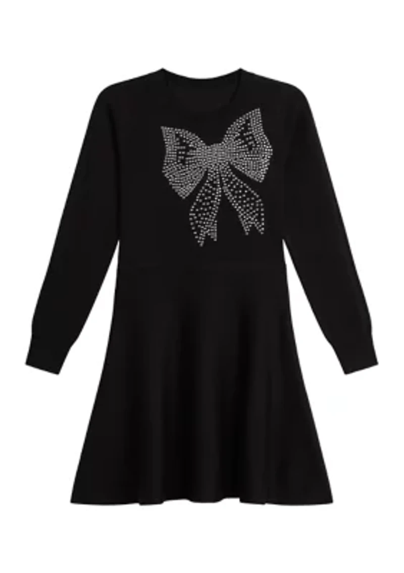 Girls 7-16 Diamond Bow Sweater Dress