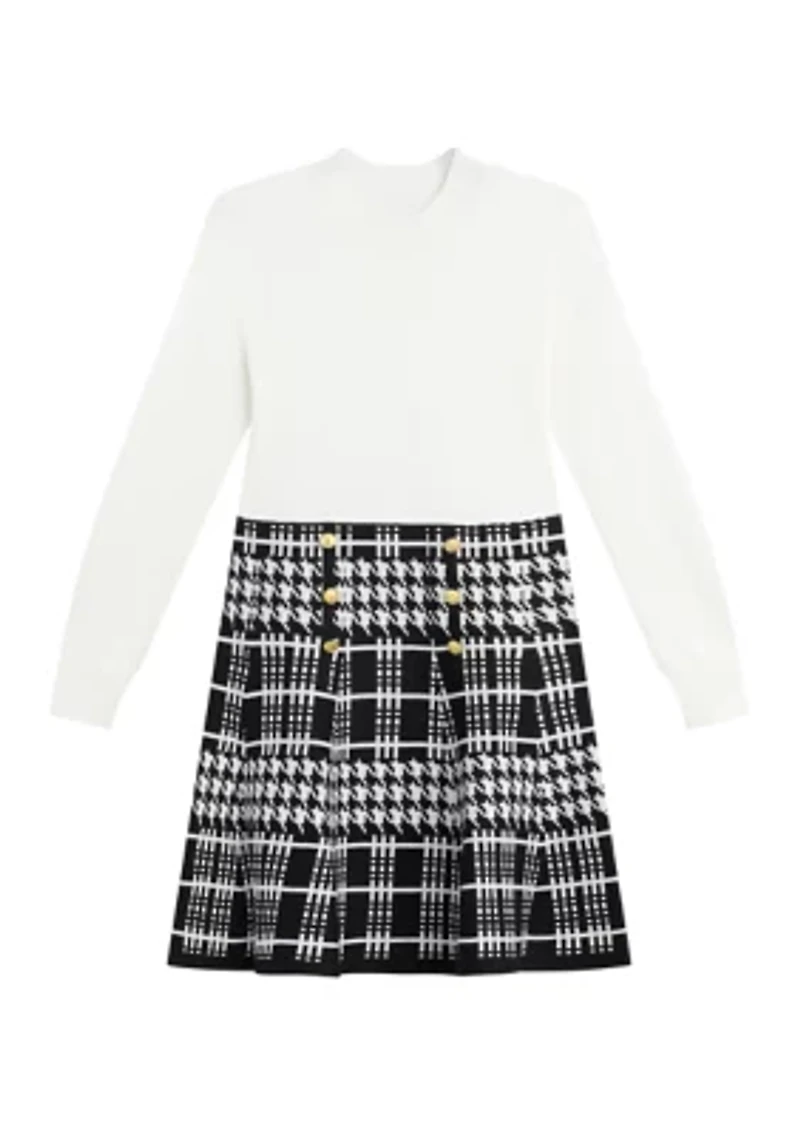 Girls 7-16 Fit and Flare Plaid Sweater Dress