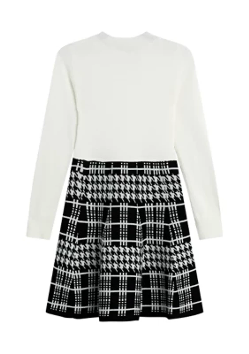 Girls 7-16 Fit and Flare Plaid Sweater Dress