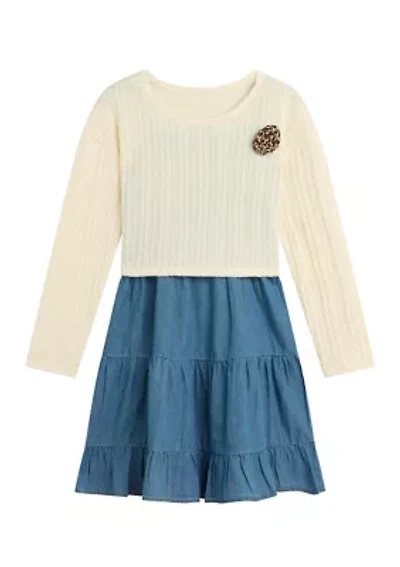 Girls 7-16 Pullover Crew to Denim Dress