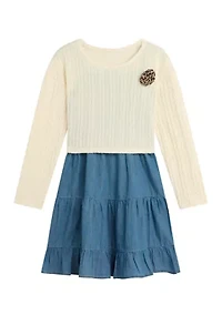 Girls 7-16 Pullover Crew to Denim Dress