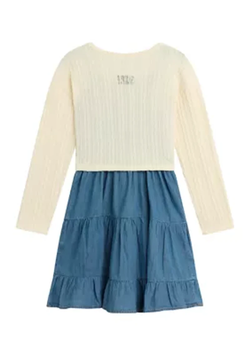 Girls 7-16 Pullover Crew to Denim Dress