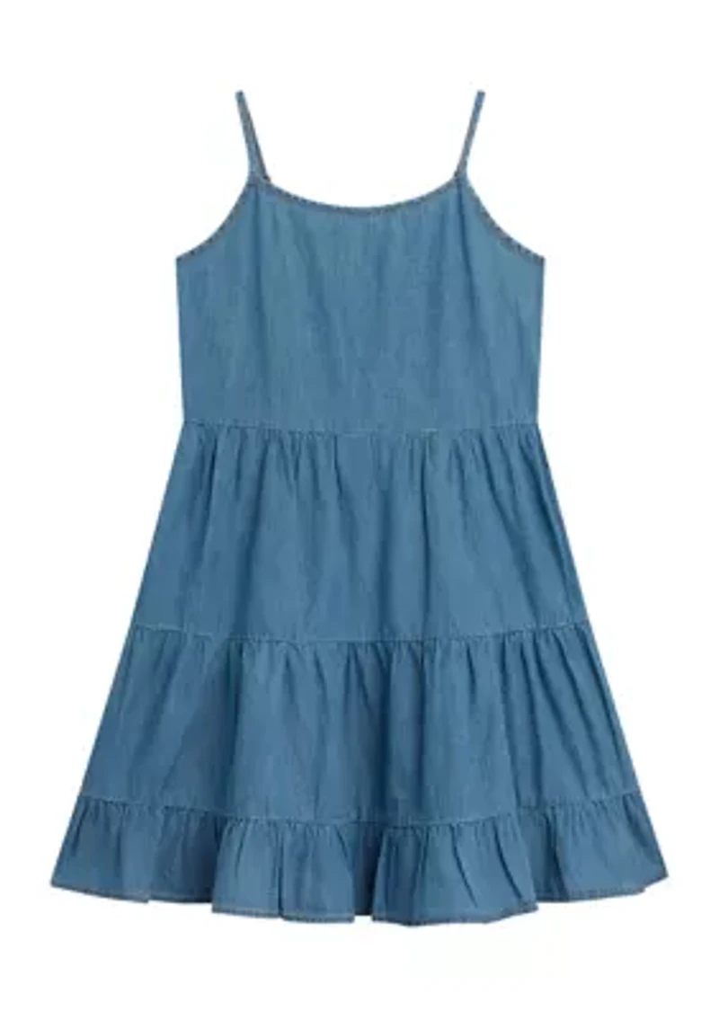 Girls 7-16 Pullover Crew to Denim Dress