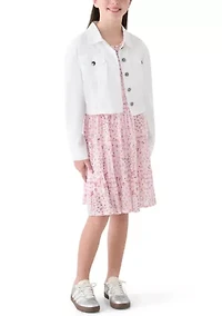 Girls 7-16 12 Denim Jacket Tiered Dress Set