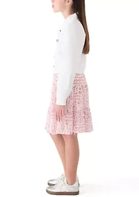 Girls 7-16 12 Denim Jacket Tiered Dress Set