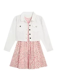 Girls 7-16 12 Denim Jacket Tiered Dress Set