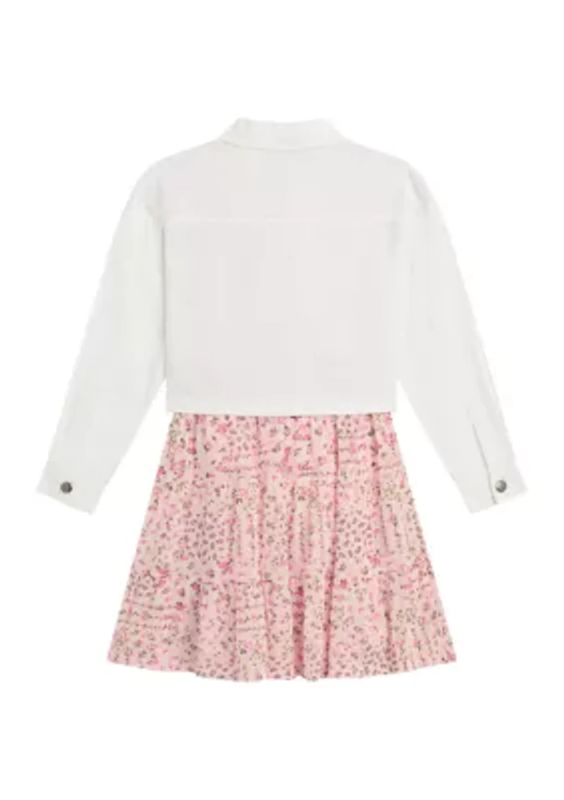 Girls 7-16 12 Denim Jacket Tiered Dress Set