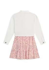 Girls 7-16 12 Denim Jacket Tiered Dress Set