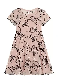 Girls 7-16 Tiered Printed Mesh Dress with Velvet Cardigan