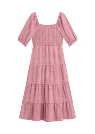 Girls 7-16 Plaid Printed Jacquard Dress