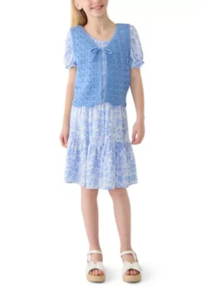 Girls 7-16 Floral Vest Sweater Dress