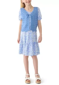 Girls 7-16 Floral Vest Sweater Dress