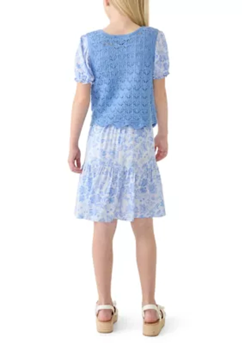 Girls 7-16 Floral Vest Sweater Dress