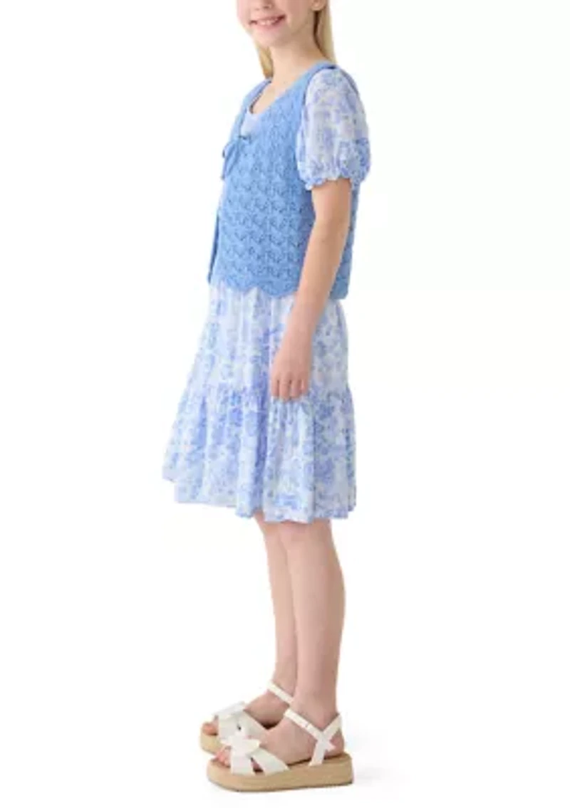 Girls 7-16 Floral Vest Sweater Dress