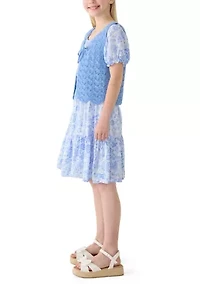 Girls 7-16 Floral Vest Sweater Dress