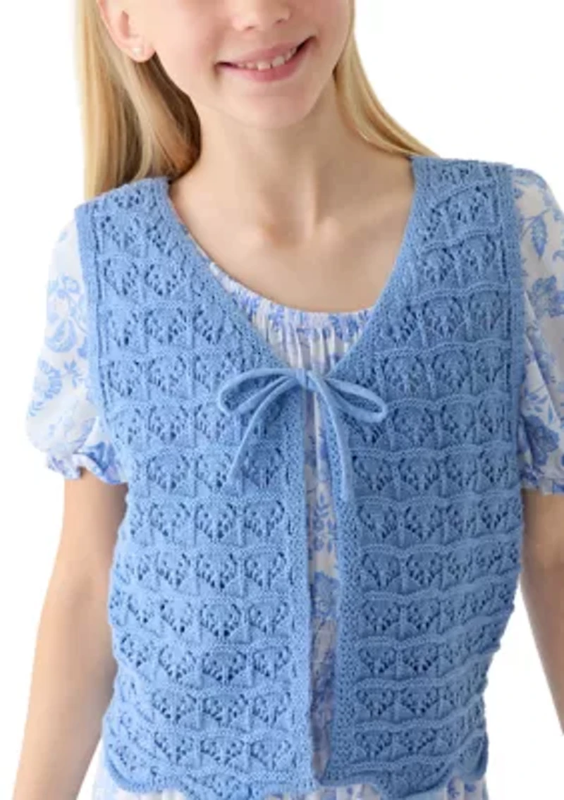 Girls 7-16 Floral Vest Sweater Dress