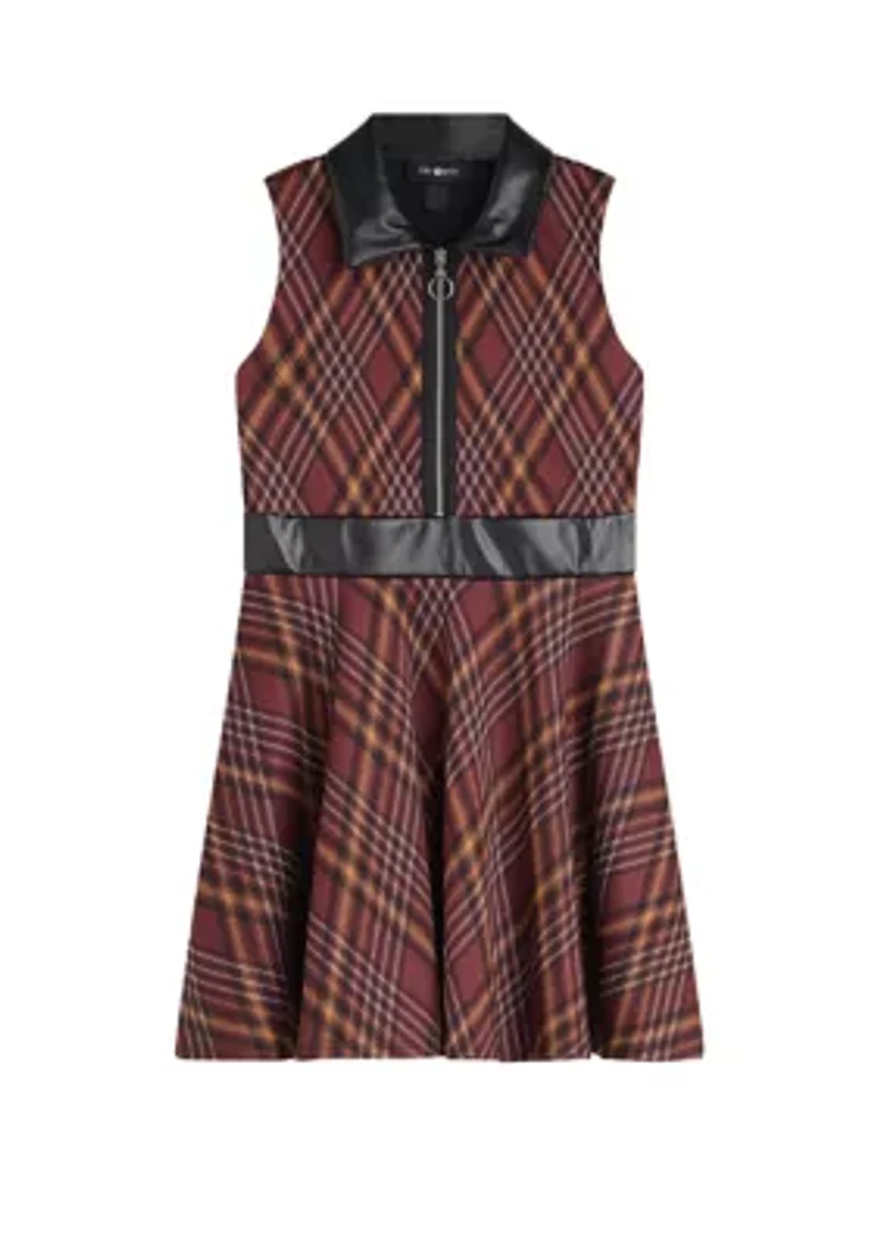 Girls 7-16 Plaid Pleather Dress