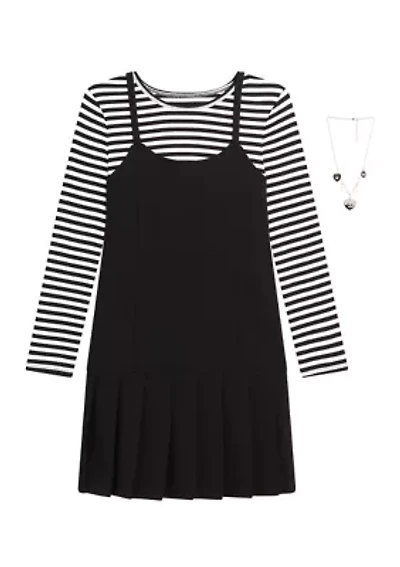 Girls 7-16 Pleated Jumper Dress Set