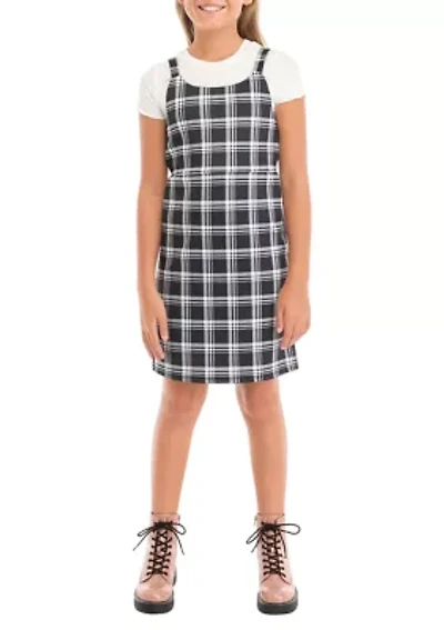 Girls 7-16 Plaid Printed Jumper Dress Set