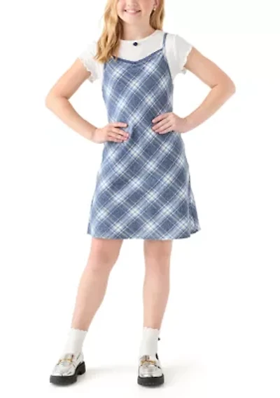Girls 7-16 Blue Plaid Dress