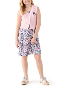 Girls 7-16 Sweater Vest Printed Dress Set