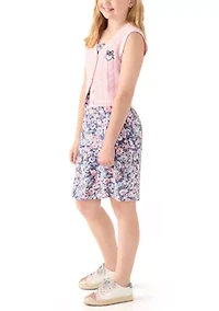 Girls 7-16 Sweater Vest Printed Dress Set