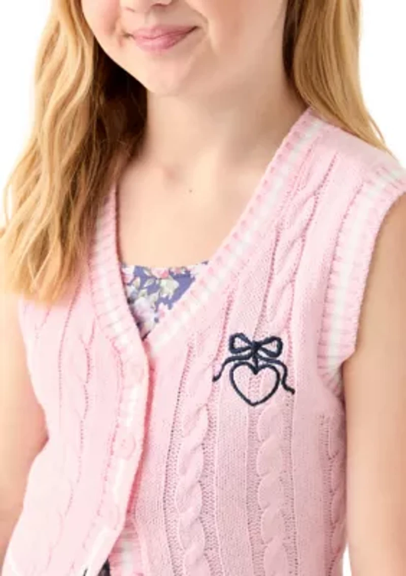 Girls 7-16 Sweater Vest Printed Dress Set