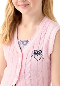 Girls 7-16 Sweater Vest Printed Dress Set