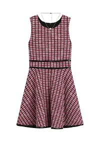 Girls 7-16 Boucle Skater Pleather Trim Dress