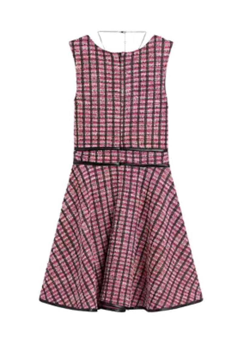 Girls 7-16 Boucle Skater Pleather Trim Dress