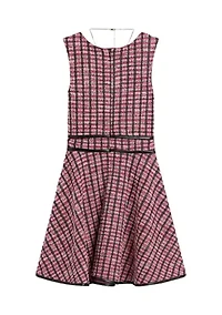 Girls 7-16 Boucle Skater Pleather Trim Dress