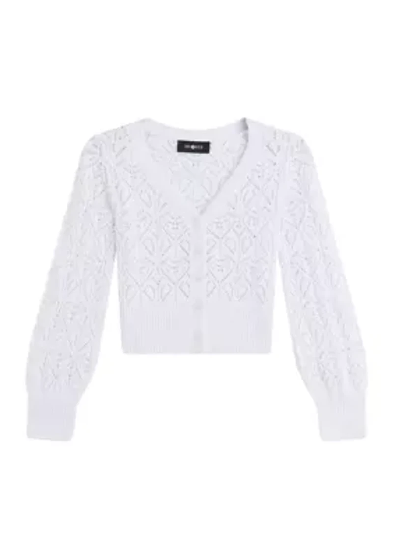 Girls 7-16 Open Eyelet Knit Cardigan