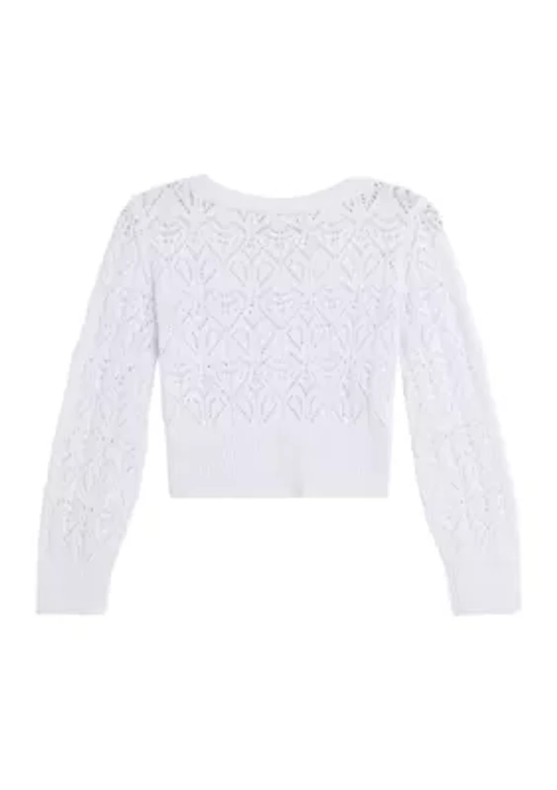 Girls 7-16 Open Eyelet Knit Cardigan