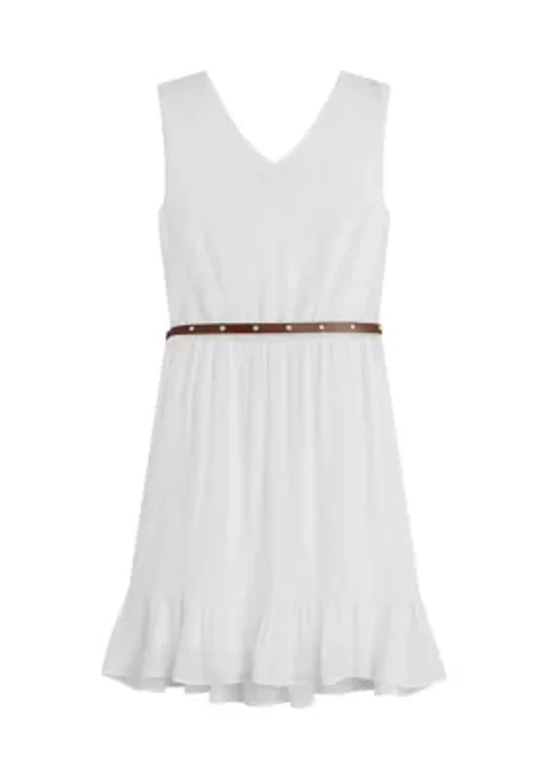 Girls 7-16 Sleeveless Belted Dress