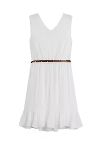 Girls 7-16 Sleeveless Belted Dress