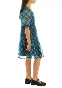 Girls 7-16 Organza Plaid Dress