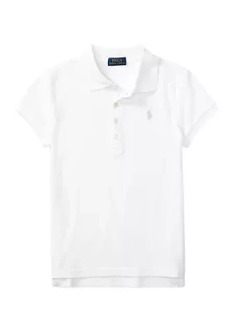 Girls 7-16 Stretch Cotton Mesh Polo Shirt