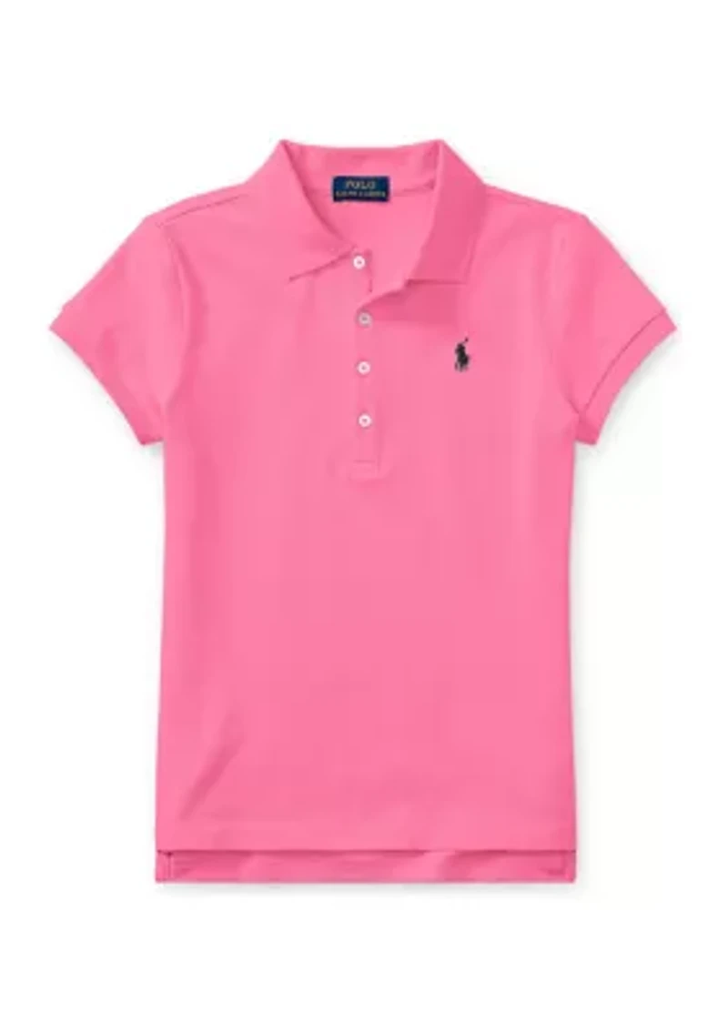 Girls 7-16 Stretch Cotton Mesh Polo Shirt
