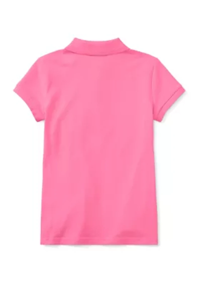 Girls 7-16 Stretch Cotton Mesh Polo Shirt