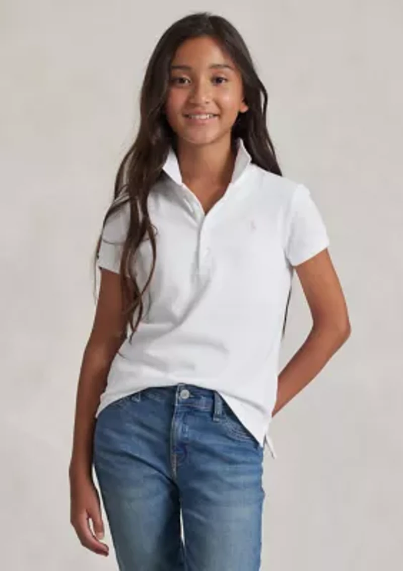 Girls 7-16 Stretch Cotton Mesh Polo Shirt