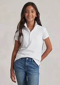 Girls 7-16 Stretch Cotton Mesh Polo Shirt
